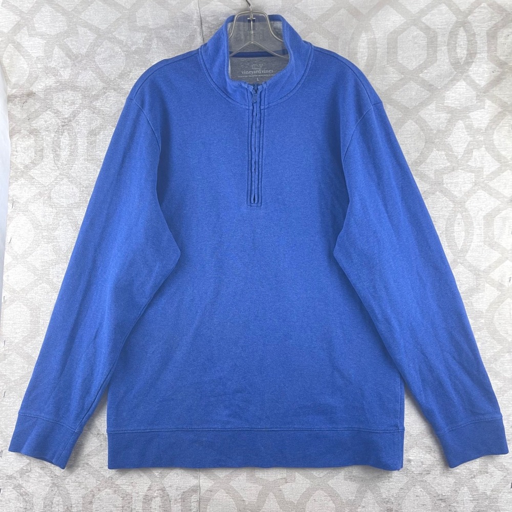 Vineyard Vines Mens Royal Blue Pique Cotton Blend Quarter Zip Pullover Large